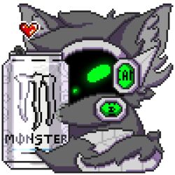  1:1 animated anthro beverage beverage_can c.a.m. canid canine canis digital_media_(artwork) fur glowing green_body green_eyes grey_body grey_fur heart_symbol hug jackal likara low_res machine male mammal monster_energy monster_energy_can pixel_(artwork) pixel_animation protogen robotic screen screen_face short_playtime solo yuri_chacal 