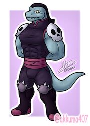  abs akkuma407 anthro biceps black_clothing clothed clothing disney lizard male muscular muscular_anthro muscular_male pecs reptile scalie septarian skull_accessory solo star_vs._the_forces_of_evil tail toffee_(svtfoe) 