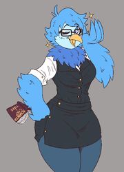  anthro avian big_breasts bird book breasts eyewear female glasses martlet_(undertale_yellow) office_clothing office_lady signirsol solo tagme thick_thighs undertale_(series) undertale_yellow wide_hips winged_arms wings 