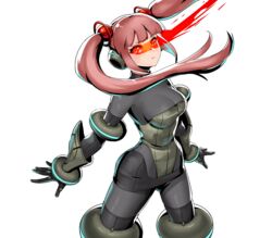  alternate_color alternate_costume alternate_eye_color beads blunt_bangs bodysuit cyborg ear_protection female gauntlets gimp_(medium) glowing glowing_eyes grey_bodysuit grey_leotard hair_beads hair_ornament leotard metal_slug metal_slug_attack nova_(metal_slug) official_art pink_hair red_eyes senno_aki solo tight_clothes transparent_background twintails wide_hips 