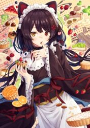  almond animal_ears apron banana banana_slice black_hair black_kimono blueberry blush candy chestnut chocolate chocolate_bar chocolate_syrup cream dog_ears dog_girl dog_hair_ornament dog_tail female flask_(pandora) flower food frilled_apron frills fruit fruit_tart furisode hair_flower hair_ornament heterochromia highres holding holding_food inui_toko japanese_clothes kimono licking licking_finger long_hair long_sleeves looking_at_viewer low_twintails maid maid_headdress mint mont_blanc_(food) nijisanji obi open_mouth orange_(fruit) orange_slice polka_dot polka_dot_background powdered_sugar raspberry red_eyes red_flower sash sleeves_past_wrists solo strawberry strawberry_tart tail tart_(food) tart_slice tongue twintails very_long_hair virtual_youtuber wa_maid wide_sleeves yellow_eyes 