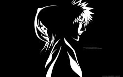  black bleach kubo_tite kuchiki_rukia kurosaki_ichigo monochrome vector white 