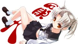  797 bad_id bad_pixiv_id dai_(series) daiakuji female flat_chest miniskirt orange_eyes photoshop_(medium) school_uniform silver_hair skirt solo takega_satsu twintails 