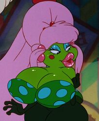  1girls anthro big_breasts big_lips breasts digitaldomain123 don_bluth earrings edit female green_skin huge_breasts huge_lips lips mrs._toad pink_hair red_lips screenshot_edit shiny_breasts shiny_lips shiny_skin thumbelina_(1994_film) toad 