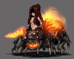  animated animated arachne armor arthropod_girl breasts chaos_witch_quelaag dark_souls_(series) dark_souls_i female fingernails fire hair_censor hair_over_breasts long_fingernails long_hair medium_breasts monster_girl muhut navel ponytail red_eyes smile solo spider_girl sword taur weapon 