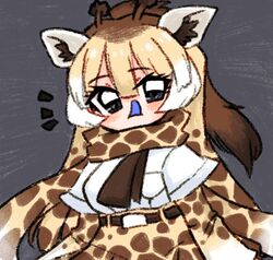  :q animal_ear_fluff animal_ears animal_print bad_id bad_twitter_id belt black_eyes blonde_hair blue_tongue brown_hair brown_necktie colored_tongue commentary english_commentary female giraffe_ears giraffe_girl giraffe_horns giraffe_print grey_background hair_between_eyes high-waist_skirt horns kelalapa kemono_friends layered_sleeves long_hair long_sleeves looking_at_viewer multicolored_hair necktie ponytail print_scarf print_skirt print_sleeves reticulated_giraffe_(kemono_friends) scar scarf shirt short_over_long_sleeves short_sleeves simple_background skirt solo tongue tongue_out white_hair white_shirt 