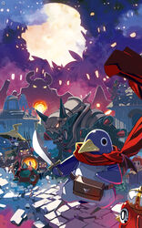  3boys 3girls character_request demon disgaea etna_(disgaea) harada_takehito multiple_boys multiple_girls netherworld_(disgaea) official_art orc_(disgaea) prinny prinny_(series) prinny_~ore_ga_shujinkou_de_iinsuka?~ saber_kitty_(disgaea) scarf sword weapon 