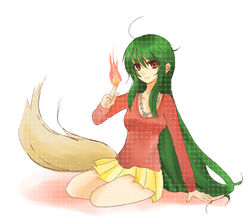  bad_id bad_pixiv_id female fire green_hair inukami! long_hair red_eyes saihara skirt solo tail youko_(inukami) 