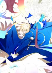  ahoge artoria_pendragon_(fate) bad_id bad_pixiv_id blonde_hair commentary_request dress excalibur_(fate/stay_night) fate/zero fate_(series) female green_eyes hair_ribbon highres hullabaloo invisible_air_(fate) juliet_sleeves long_sleeves puffy_sleeves ribbon saber_(fate) solo sword weapon 