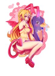  :d aged_up animal_ears bad_id bad_pixiv_id bare_legs blonde_hair demon demon_girl demon_tail detached_sleeves disgaea earrings female flonne flonne_(fallen_angel) heart heart_earrings jewelry long_hair milkteamaid open_mouth pink_eyes playboy_bunny pointy_ears prinny rabbit_ears smile tail 