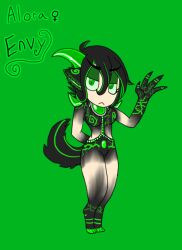  2012 anthro black_hair breasts canid canine canis demon domestic_dog envy female female_symbol gender_symbol green_background green_eyes green_theme hair horn mammal satyr seven_deadly_sins simple_background solo symbol tail vonderdevil young young_anthro young_female 