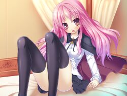  bad_id bad_pixiv_id cape female highres long_hair long_legs louise_francoise_le_blanc_de_la_valliere ochinsama photoshop_(medium) pink_eyes pink_hair school_uniform solo thighhighs zero_no_tsukaima 