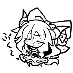  :t bow chibi commentary_request female greyscale hairbow horn_ornament horn_ribbon horns ibuki_suika lowres monochrome pout ribbon simple_background skirt solo touhou white_background yanagi_(nurikoboshi) 