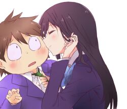  1boy accel_world arita_haruyuki bad_id bad_pixiv_id black_hair blush brown_hair female hair_flip imminent_kiss kuroyukihime long_hair maromi_(am97) necktie school_uniform umesato_middle_school_uniform 