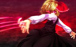  ascot bad_id bad_pixiv_id blonde_hair female glowing glowing_eyes hair_ribbon highres light_trail long_sleeves nekominase red_eyes ribbon rumia short_hair solo touhou 