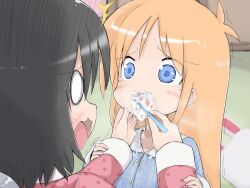  black_hair blue_eyes brushing_teeth drooling hakase_(nichijou) highres lolicon matuken1027 nichijou open_mouth orange_hair pajamas professor_shinonome saliva sexually_suggestive shinonome_nano surprised tears toothbrush 