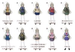  accel_world ahoge boku_wa_tomodachi_ga_sukunai chart clannad commentary_request cosplay empty_eyes fate/stay_night fate_(series) female green_eyes grey_hair haiyore!_nyaruko-san hand_on_own_hip hikarizaka_private_high_school_uniform homurahara_academy_school_uniform long_hair mirai_nikki monogatari_(series) multiple_views nanairogaoka_middle_school_uniform naoetsu_high_school_uniform necktie nora-toro nyarlathotep_(nyaruko-san) oohashi_high_school_uniform persona persona_4 precure school_uniform serafuku simple_background skirt smile_precure st._chronica_academy_school_uniform thighhighs toaru_kagaku_no_railgun toaru_majutsu_no_index tokiwadai_school_uniform toradora! translated umesato_middle_school_uniform white_background white_legwear yasogami_school_uniform zettai_ryouiki 