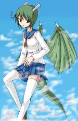  airplane dragon_girl dragon_tail dragon_wings female flying giantess horns looking school_uniform sky tail terada_ochiko wings 