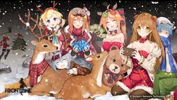  6+girls absurdres ameli_(girls&#039;_frontline) ameli_(little_gift_tree)_(girls&#039;_frontline) animal_costume antlers axe bag banknote battle_axe christmas cz75_(girls&#039;_frontline) cz75_(winter_forager)_(girls&#039;_frontline) diamond_(gemstone) dollar_bill doughnut drooling eyewear_on_head fake_facial_hair fake_mustache fake_nose food g11_(girls&#039;_frontline) g11_(schoenstes_geschenk)_(girls&#039;_frontline) gem girls&#039;_frontline glasses hair_tubes hat highres horns kalina_(girls&#039;_frontline) m1918_(girls&#039;_frontline) m1918_(war_is_over)_(girls&#039;_frontline) money multiple_girls nintendo_switch official_alternate_costume official_art ots-44_(forest_reindeer)_(girls&#039;_frontline) ots-44_(girls&#039;_frontline) pantyhose playing_games reindeer reindeer_antlers reindeer_costume rfb_(girls&#039;_frontline) rfb_(how_rfb_stole_xmas)_(girls&#039;_frontline) santa_costume santa_hat scarf scarf_over_mouth shopping_bag sleeping snow snowing stuffed_animal stuffed_toy suisai_(suisao) teddy_bear weapon zas_m21_(girls&#039;_frontline) zas_m21_(gunshot_in_the_snow)_(girls&#039;_frontline) 