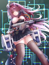  artery_gear artery_gear:_fusion ass_visible_through_thighs between_breasts blush breasts buttons double-breasted dutch_angle exoskeleton female grace_(artery_gear) gun highres holding holding_gun holding_weapon komena_(shinyday312) kriss_vector leaning_back long_hair looking_at_viewer machinery magazine_(weapon) mecha_musume mechanical_ears mechanical_gloves necktie o_o open_mouth pleated_skirt purple_eyes purple_hair red_necktie rigging scope skirt solo standing submachine_gun suppressor thighhighs thighs trigger_discipline underboob very_long_hair weapon wind wind_lift zettai_ryouiki 