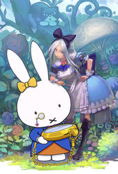  :x alice_(alice_in_wonderland) alice_in_wonderland aro_(charged_time_out) bad_id bad_pixiv_id boots bow cosplay dress feline female hairbow knee_boots long_hair miffy miffy_(character) photoshop_(medium) pocket_watch rabbit watch white_hair white_rabbit_(alice_in_wonderland) white_rabbit_(alice_in_wonderland)_(cosplay) wrist_cuffs 