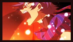  1boy bad_id bad_pixiv_id jojo_no_kimyou_na_bouken joseph_joestar joseph_joestar_(young) kei_zou male_focus parody purple_hair scarf simon_(ttgl) solo style_parody tears tengen_toppa_gurren_lagann turtleneck 