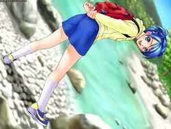  blue_eyes blue_hair casual_romance_club hair_clips houkago_ren-ai_club randosel red_back_pack stream tennis_shoes white_socks 