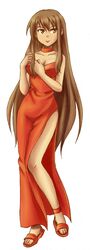  ankle_straps bare_shoulders catplus leg long_dress long_hair open_toed_sandals thigh 