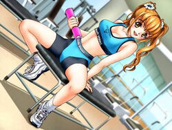  brown_eyes casual_romance_club dumbell gym houkago_ren-ai_club joy_ride orange_hair sports_bra 