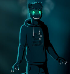  anthro breath cheetah confusedraven creepy felid feline glowing glowing_eyes hi_res jay_(confusedraven) male mammal night panting scary solo 