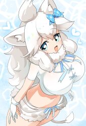  :d animal_ear_fluff animal_ears big_hair blue_background blue_bow blue_eyes blue_ribbon blush bow breasts commentary_request crop_top female fur_collar gloves hairbow heart highres kemono_friends kemono_friends_3 large_breasts lets0020 lion_ears lion_girl lion_tail long_hair looking_at_viewer medium_bangs midriff navel neck_ribbon oerba_yun_fang open_mouth plaid_bow ribbon shirt short_shorts shorts smile solo tail white_gloves white_hair white_lion_(kemono_friends) white_shirt white_shorts 