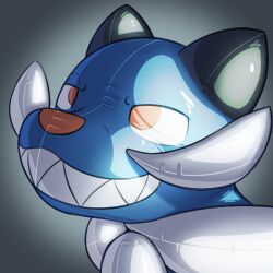  2022 ambiguous_gender animate_inanimate armor blue_head generation_5_pokemon glistening icon inflatable latex latex_body living_inflatable low_res nintendo permagrin pokemon pokemon_(species) posexe red_eyes samurott seam_(sewing) shaded simple_background solo two_tone_head whiskers white_sclera 