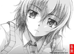  commentary_request female gofu greyscale ichiban_ushiro_no_daimaou korone_(ichiban_ushiro_no_daimaou) monochrome sketch solo spot_color sweater_vest traditional_media 