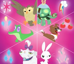  absurd_res alligator alligatorid ambiguous_gender angel_(mlp) avian bird brown_body brown_feathers canid canine canis crocodilian cutie_mark domestic_cat domestic_dog feathered_wings feathers felid feline felis female feral friendship_is_magic gradient_background group gummy_(mlp) hasbro hi_res lagomorph leporid mammal my_little_pony opalescence_(mlp) owl owlowiscious_(mlp) porygon2z rabbit reptile scalie simple_background tank_(mlp) tortoise turtle wings winona_(mlp) 