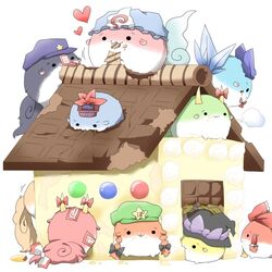  1:1 accessory black_body black_fur blue_body blue_fur bow_ribbon braided_hair burping candy canid canine chocolate cirno clothing cloud cookie dessert eating female food fujiwara_no_mokou fur furgonomics group hair hakutaku hat headgear headwear heart_symbol hong_meiling horn horn_accessory horn_bow horn_ribbon japanese keine_kamishirasawa keine_kamishirasawa_(hakutaku) looking_at_viewer mammal marisa_kirisame open_mouth orange_body orange_fur pink_body pink_fur poof rebecca_(artist) red_body red_fur reimu_hakurei ribbons simple_background star text touhou unknown_species white_background white_body white_fur yellow_body yellow_fur yoshika_miyako yuyuko_saigyouji 