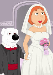  absurd_res anthro brian_griffin canine duo family_guy female fur hi_res human lois_griffin male male/female mammal tabaarus wedding_dress white_body white_fur 