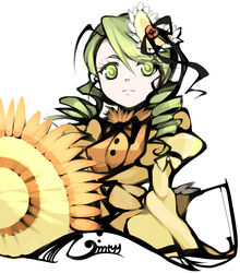  commentary drill_hair female green_eyes green_hair hair_ornament kanaria long_sleeves mtyy parasol photoshop_(medium) rozen_maiden short_hair signature simple_background solo symbol-only_commentary umbrella white_background 