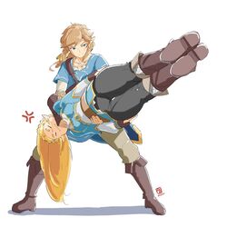  1boy 1girls anger_vein automatic_giraffe blonde_hair breath_of_the_wild funny hips holding_person humanoid humor hylian link link_(breath_of_the_wild) long_hair male pointy_ears princess_zelda shadow the_legend_of_zelda thick thick_thighs thighs wide_hips zelda_(breath_of_the_wild) 