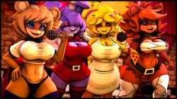  3d 3d_(artwork) 4girls abs angry animatronic apron bandage bandage_on_nipples bandages bear bear_ears belly_button belt big_breasts blue_eyes blush blushing_at_viewer bonfie bonfie_(cryptia) bonnie_(cally3d) bonnie_(fnaf) bow bowtie breasts brown_body brown_skin buck_teeth buckteeth bunny bunny_ears cally3d chica_(cally3d) chica_(fnaf) chicken chiku chiku_(cryptia) clazzey cleavage clipping clothed clothing cryptiacurves curvaceous curves curvy curvy_figure eyelashes eyeliner eyepatch eyeshadow fangs fazclaire&#039;s_nightclub female female_only fexa fexa_(cryptia) five_nights_at_freddy&#039;s fnaf fox fox_ears foxy_(cally3d) foxy_(fnaf) freddy_(fnaf) fredina&#039;s_nightclub fredina_(cally3d) frenni_(cryptia) frenni_fazclaire fur gold_tooth hair hair_clips happy hat hook hook_hand hourglass_figure huge_breasts kneesocks large_breasts long_socks looking_at_viewer metallic_body mic microphone monster monster_girl muscles muscular muscular_female open_mouth outline overalls panties pizza plastic_hair plastic_skin purple_body purple_eyes purple_skin rabbit rabbit_ears red_body red_skin robot robot_girl rule_63 scottgames sfm sharp_teeth shirt short_hair shoulder_length_hair smile smiling smiling_at_viewer snarl snarling snout socks source_filmmaker stockings t-shirt thick thick_legs thick_thighs thighhighs thighs thin_waist tophat tshirt underwear wide_hips yellow_body yellow_eyes yellow_skin zentaisfm 