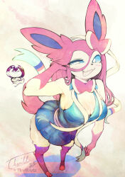  2024 angry anthro big_breasts biped blue_eyes blush breasts cleavage clothed clothing colored digitigrade dress duo e-girl eeveelution female fur generation_6_pokemon hair hector_(thwillarts) hi_res human long_hair looking_at_viewer male mammal nintendo open_mouth pink_body pink_fur pink_hair pokemon pokemon_(species) pose ribbons_(anatomy) signature smile smug_face sylveon tail thick_thighs thwillartz vince_(thwillartz) white_body white_fur 