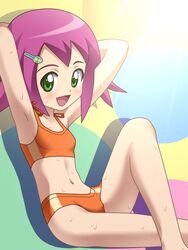  awa capcom green_eyes hibiki_misora pink_hair rockman ryuusei_no_rockman swimsuit 