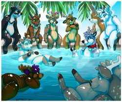  ambiguous_gender animate_inanimate anthro antlers bombed bovid caprine deer glistening goat group hooves horn inflatable jaiy latex living_inflatable mammal nozzle pocket_(pocketgrok) pool_toy swimming_pool tirrel_(tirrel) toy vinyl 