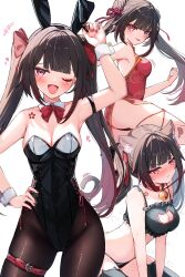  :p ;d animal_ear_fluff animal_ears armpits bell black_hair black_leotard black_panties black_pantyhose black_thighhighs blush bow bowtie breasts cat_ears cat_lingerie china_dress chinese_clothes cleavage_cutout clothing_cutout collar commentary_request detached_collar double_bun dress eyeliner fake_animal_ears female flower_tattoo hair_bun hairbow hand_on_own_hip highres honkai:_star_rail honkai_(series) leash leotard long_hair makeup meme_attire multiple_views neck_bell one_eye_closed panties pantyhose playboy_bunny purple_eyes rabbit_ears ranran_3939 red_bow red_bowtie red_dress red_eyeliner red_nails short_dress small_breasts smile sparkle_(honkai:_star_rail) spoken_blush sweat tattoo textless_version thigh_strap thighhighs tongue tongue_out twintails underwear wrist_cuffs 