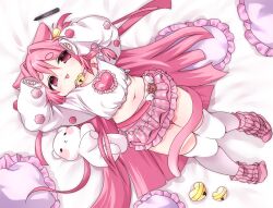  :p animal_ears arms_up artist_request bell belt cat_ears cat_girl cat_tail chi_(achibibyte) female full_body hair_intakes heart highres indie_virtual_youtuber jingle_bell long_hair lying midriff miniskirt navel neck_bell no_shoes on_back pillow pink_eyes pink_hair pink_skirt pink_socks shirt skirt sleeves_past_wrists smile socks solo stuffed_animal stuffed_toy stylus tail teddy_bear thick_eyebrows thigh_gap thighhighs thighs tongue tongue_out very_long_hair white_shirt white_thighhighs 