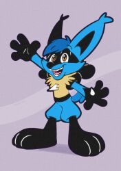  blue_body blue_fur fur generation_4_pokemon happy hi_res lucario nintendo pokemon pokemon_(species) smile smiling_at_viewer spikes spikes_(anatomy) tail teeth teeth_showing tongue toony trevor-fox yellow_eyes 