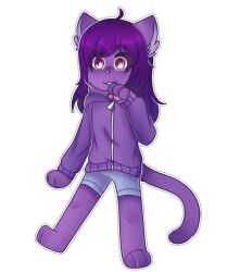  alpha_channel anthro bottomwear chibi clothing domestic_cat felid feline felis female hair hoodie mammal nova-aurora pawpads paws purple_hair shorts simple_background solo topwear transparent_background vtuber xnekobix 