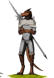  anthro armor axe aydaharart claws dragonborn_(dnd) dungeons_and_dragons fabric hasbro horn male rex_fearless scalie solo spikes tail weapon wizards_of_the_coast 