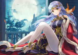  akuru_(akr369akr) bird cape circlet commentary_request commission dress earrings female fire_emblem fire_emblem:_radiant_dawn fire_emblem_heroes full_moon fur-trimmed_cape fur_trim hair_ornament jewelry long_hair looking_at_viewer micaiah_(fire_emblem) micaiah_(radiant_queen)_(fire_emblem) moon night night_sky orange_bird parted_lips red_cape sitting skeb_commission sky thighs white_hair yellow_eyes yune_(fire_emblem) 