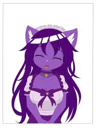  accessory alpha_channel anthro bell border clothing collar domestic_cat felid feline felis female hair headband hi_res lunarfroxy maid_uniform mammal nova-aurora purple_hair solo transparent_border uniform vtuber 