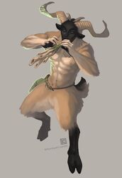  2_horns abs anthro bovid bovid_horn caprine caprine_horn cloven_hooves digitigrade featureless_crotch fluffy fur goat goat_horn hi_res hooves horn humanoid_hands katherine_murray leg_markings male mammal markings muscular muscular_anthro muscular_male musical_instrument nipples pan_flute socks_(marking) solo tail unguligrade wind_instrument woodwind_instrument 